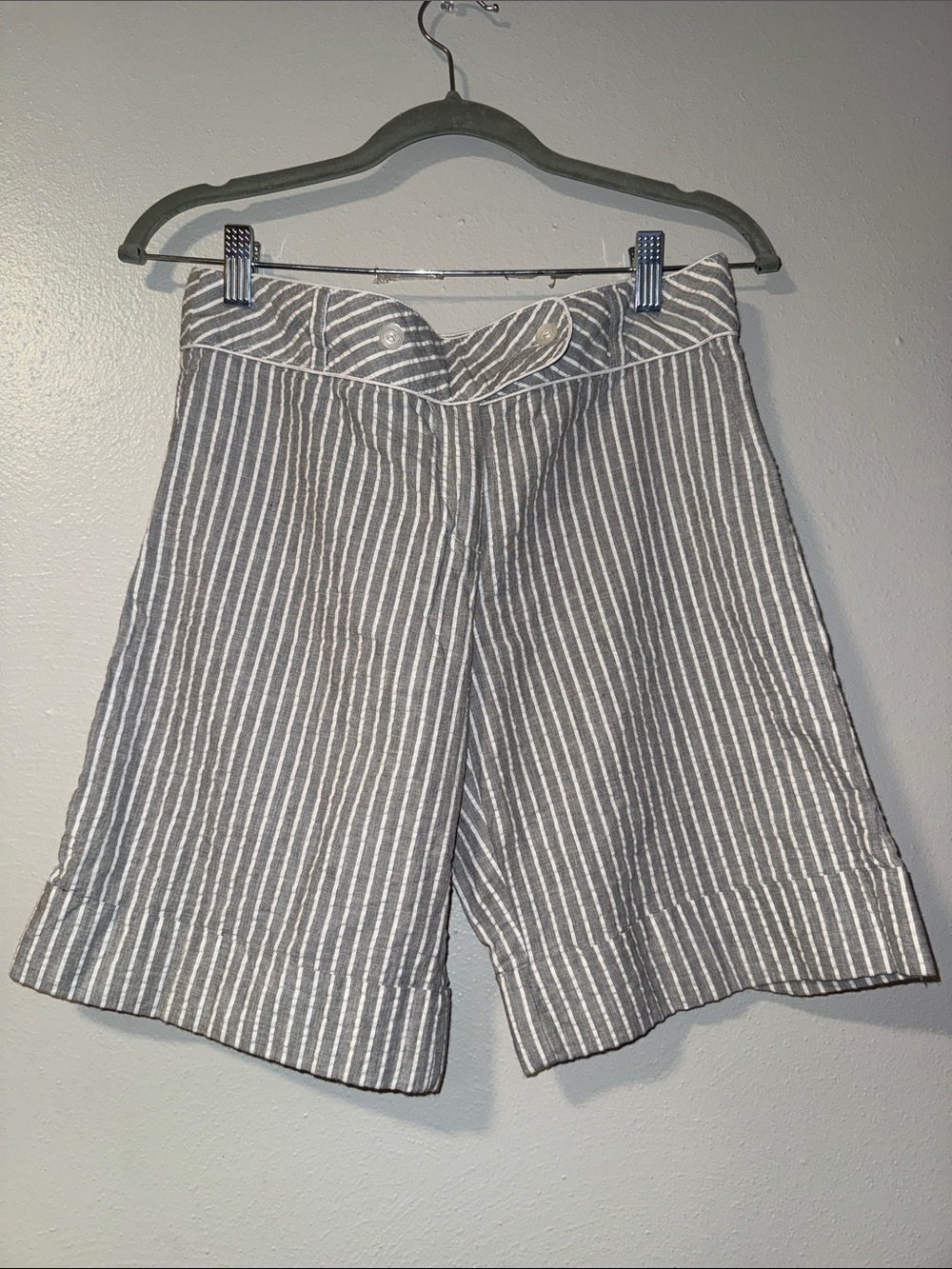 Striped Gray Linen-Blend Women's Shorts